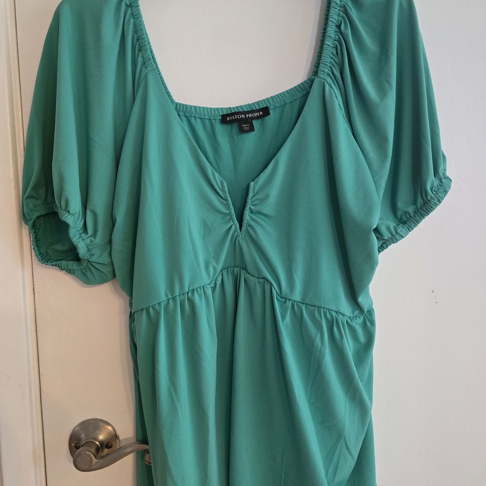 Boston Proper Teal Puff Sleeve Blouse